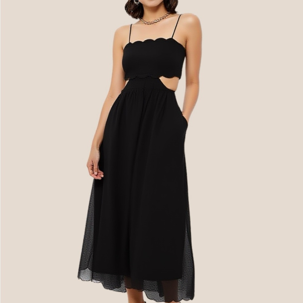 Elegant Black Scalloped Midi Dress